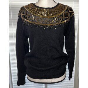 SK & Company Women Black Angora Embellished Sweater — Medium